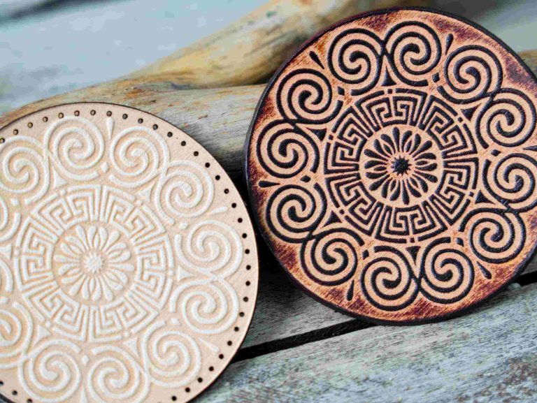 Leather Round Patch Meandros Wind Mandala