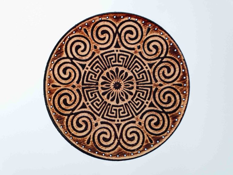 Leather Round Patch Meandros Wind Mandala