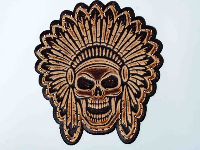 Leather Patch Indian Skull