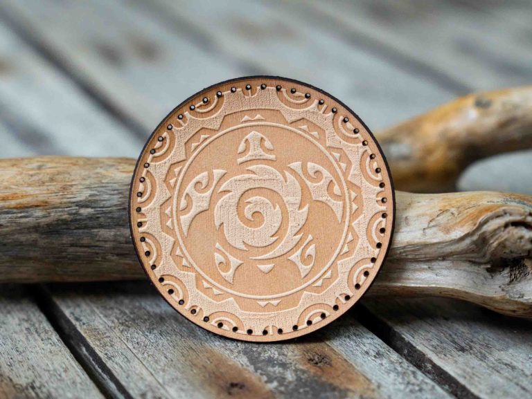 Leather Round Patch Tribal Turtle