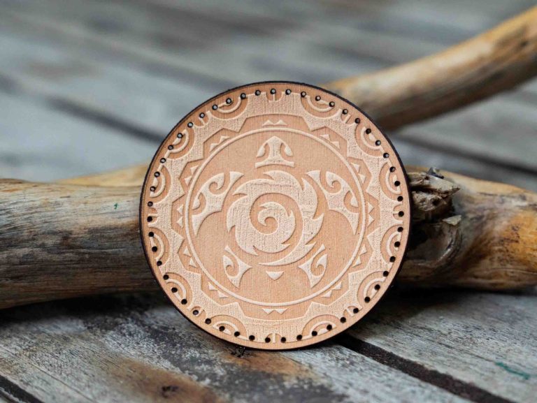 Leather Round Patch Tribal Turtle