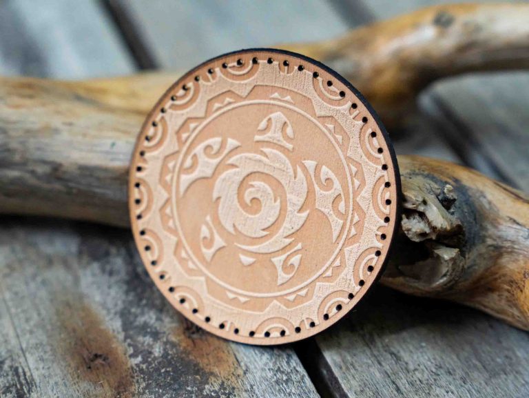 Leather Round Patch Tribal Turtle