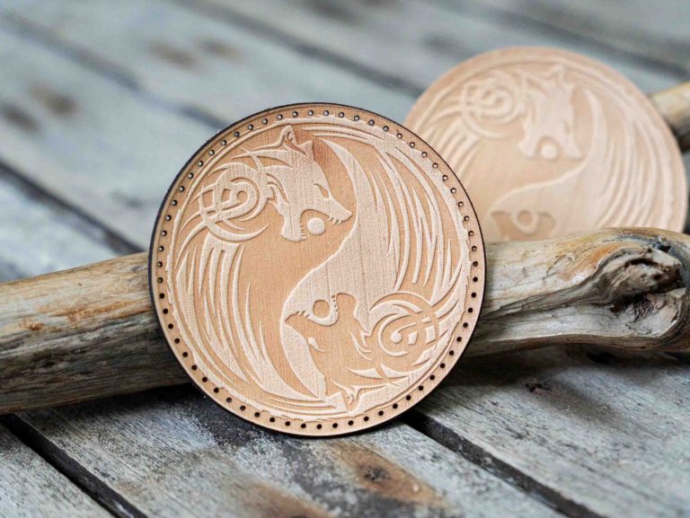 Leather Round Patch Yin Yang Wolves