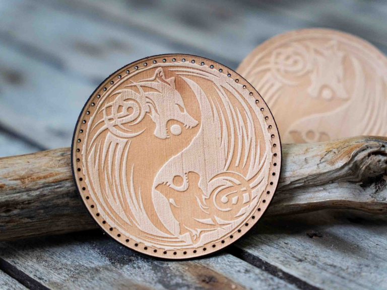 Leather Round Patch Yin Yang Wolves