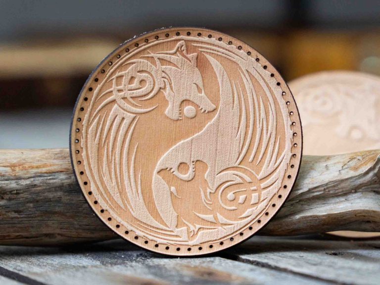 Leather Round Patch Yin Yang Wolves