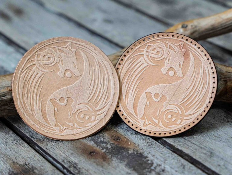 Leather Round Patch Yin Yang Wolves