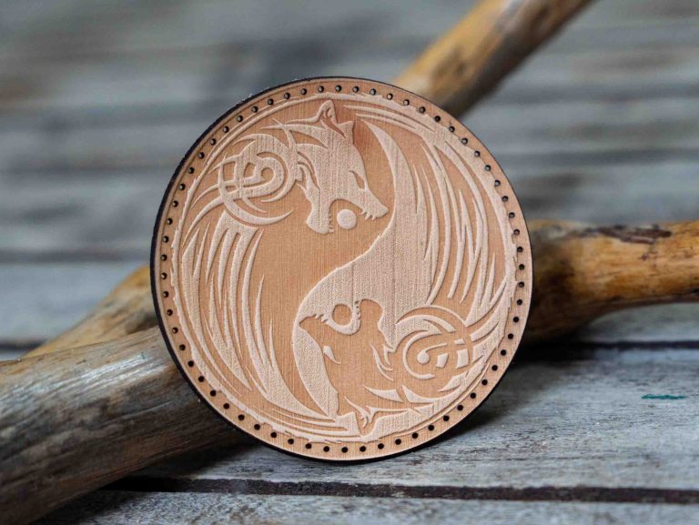 Leather Round Patch Yin Yang Wolves