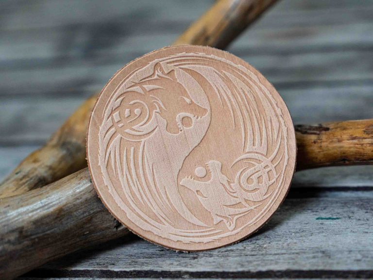 Leather Round Patch Yin Yang Wolves