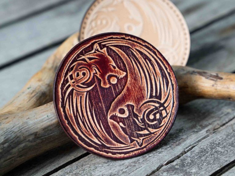 Leather Round Patch Yin Yang Wolves