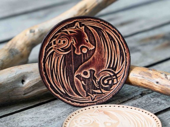 Leather Round Patch Yin Yang Wolves