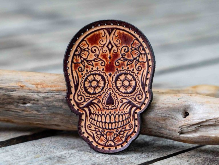 Leather Patch Sugar Skull Day Of The Dead