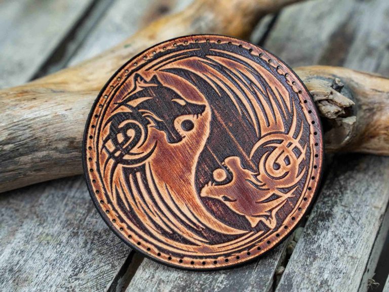 Leather Round Patch Yin Yang Wolves