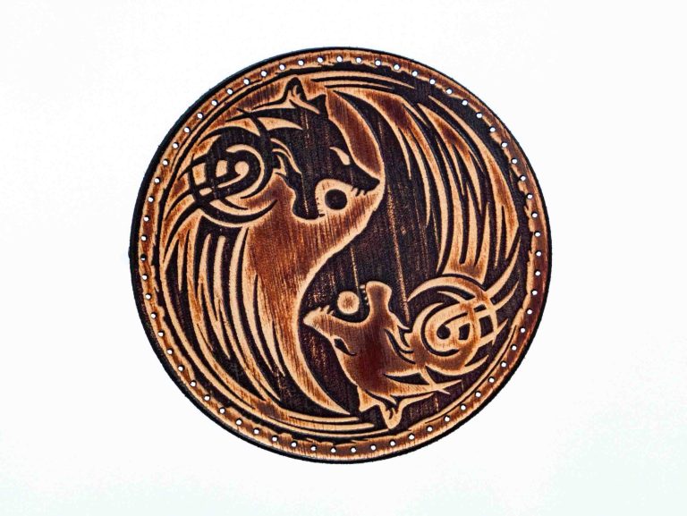 Leather Round Patch Yin Yang Wolves