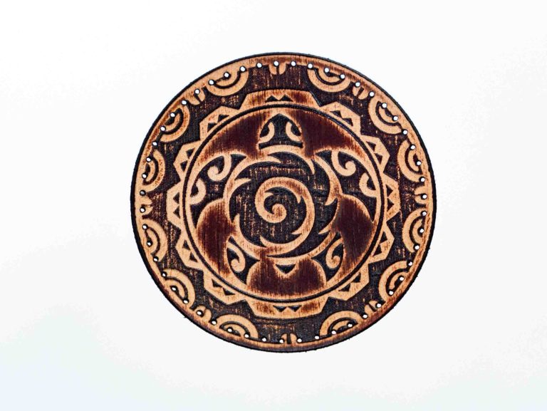 Leather Round Patch Tribal Turtle