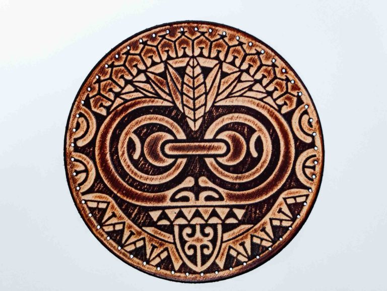 Leather Round Patch Maori Mask