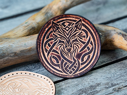 Leather Round Patch Celtic Wolf Mandala